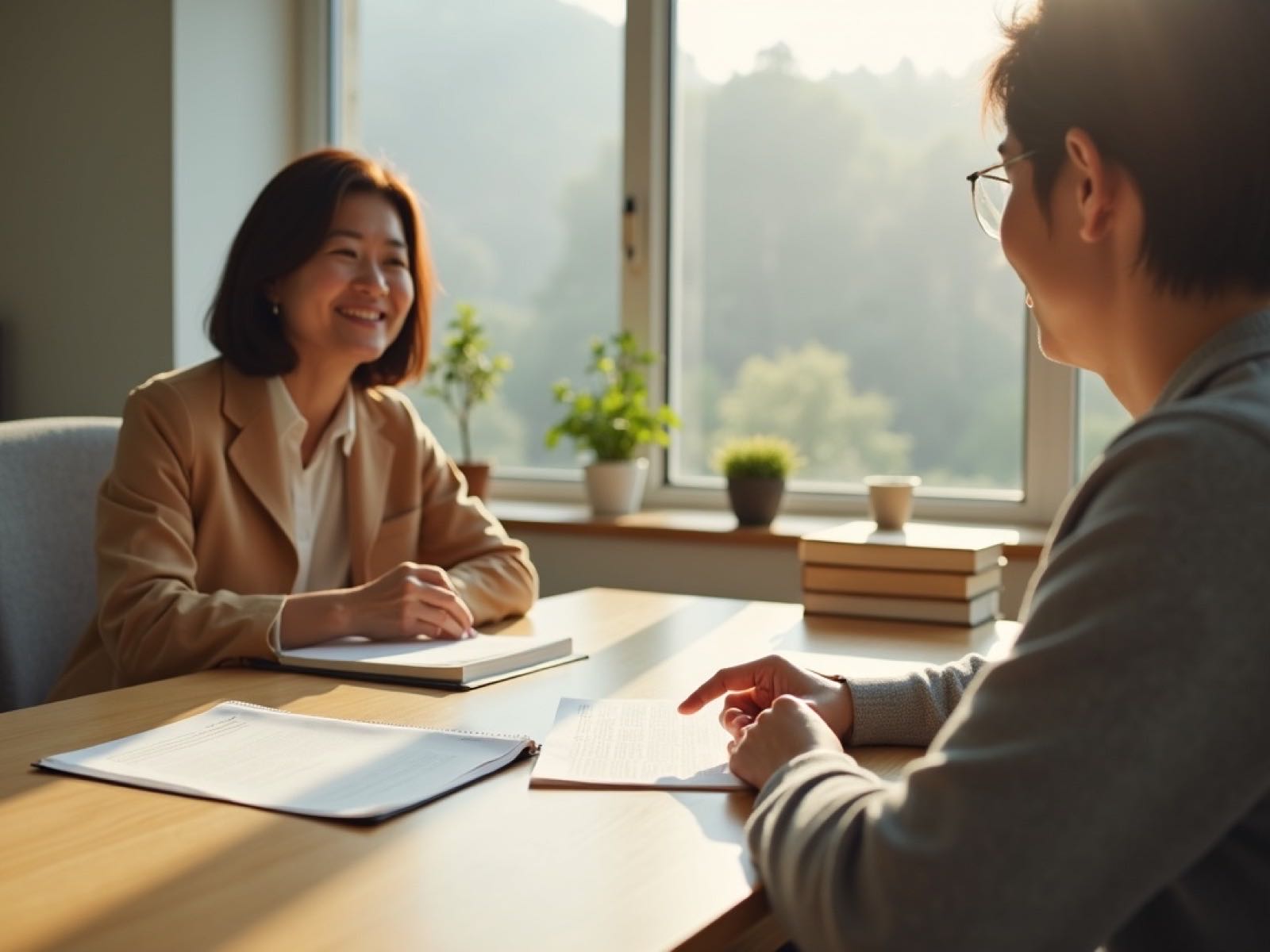 受入れ企業と打ち合わせをしている様子